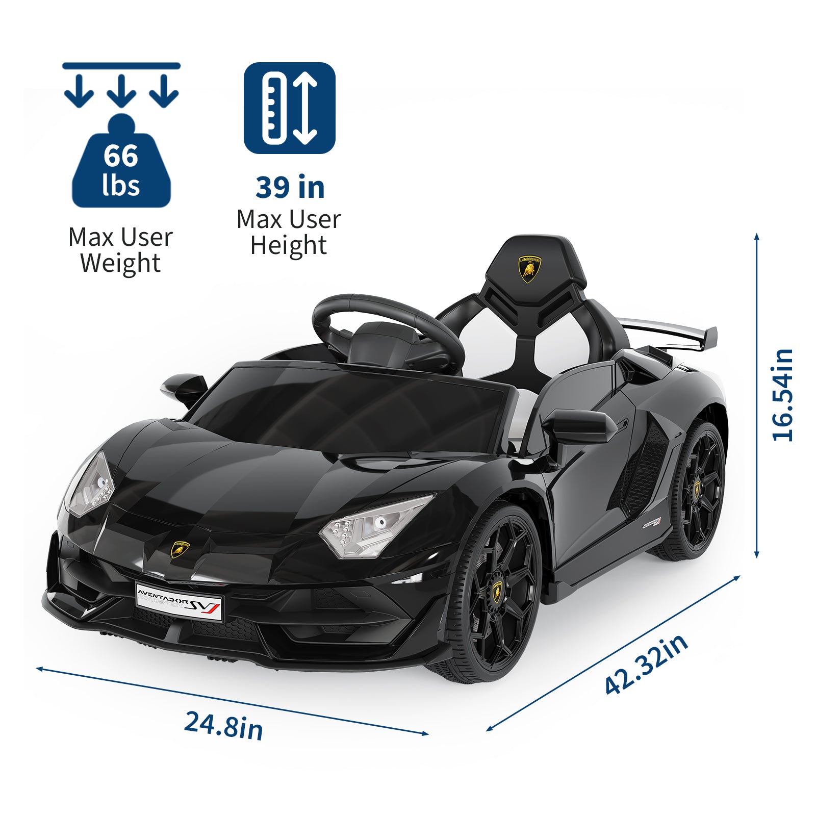 Garvee Licensed Lamborghini 12V Electric Ride-On Car for Kids – Battery Powered Sports Vehicle with Remote Control, 2 Speeds, MP3 Player, LED Headlights, Spring Suspension, Music System – For Ages 3-8 – Black