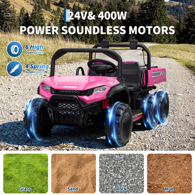 Garvee 24V 4WD Electric Ride on Dump Truck for Kids, 2 Seater with Remote Control, Dump Bed, 3 Speed Modes, Music Player, All-Terrain Off-Road Vehicle Toy for Boys & Girls