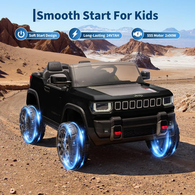 Garvee 24V 2-Seater Electric Ride-On Truck for Kids Ages 3-8 – Licensed 4WD Battery Car with Parental Remote, 3 Speed Options, Wireless Connection Music, LED Lights, Gradual Start – Ideal Gift – Black