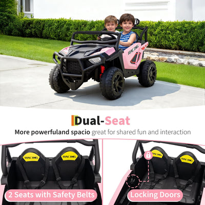 Garvee 24V 2-Seater Electric UTV Ride-On Truck for Kids Ages 2-8 – Battery Powered, Remote Control, 4-Wheel Suspension, Gradual Power-Up, 3 Speeds, LED Lights, Wireless – Pink