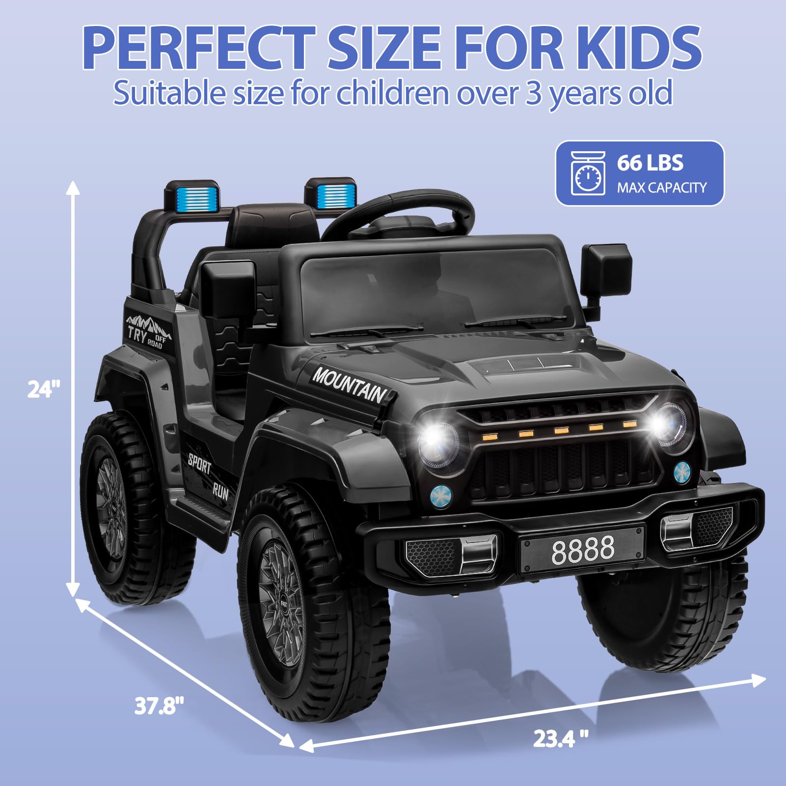 Garvee 12V Kids Ride On Electric Truck Car – Battery Powered, 3-Speed, Spring Suspension, LED Lights, MP3, Parental Remote, All-Terrain, Outdoor Toy Gift for Boys & Girls – Color: Black