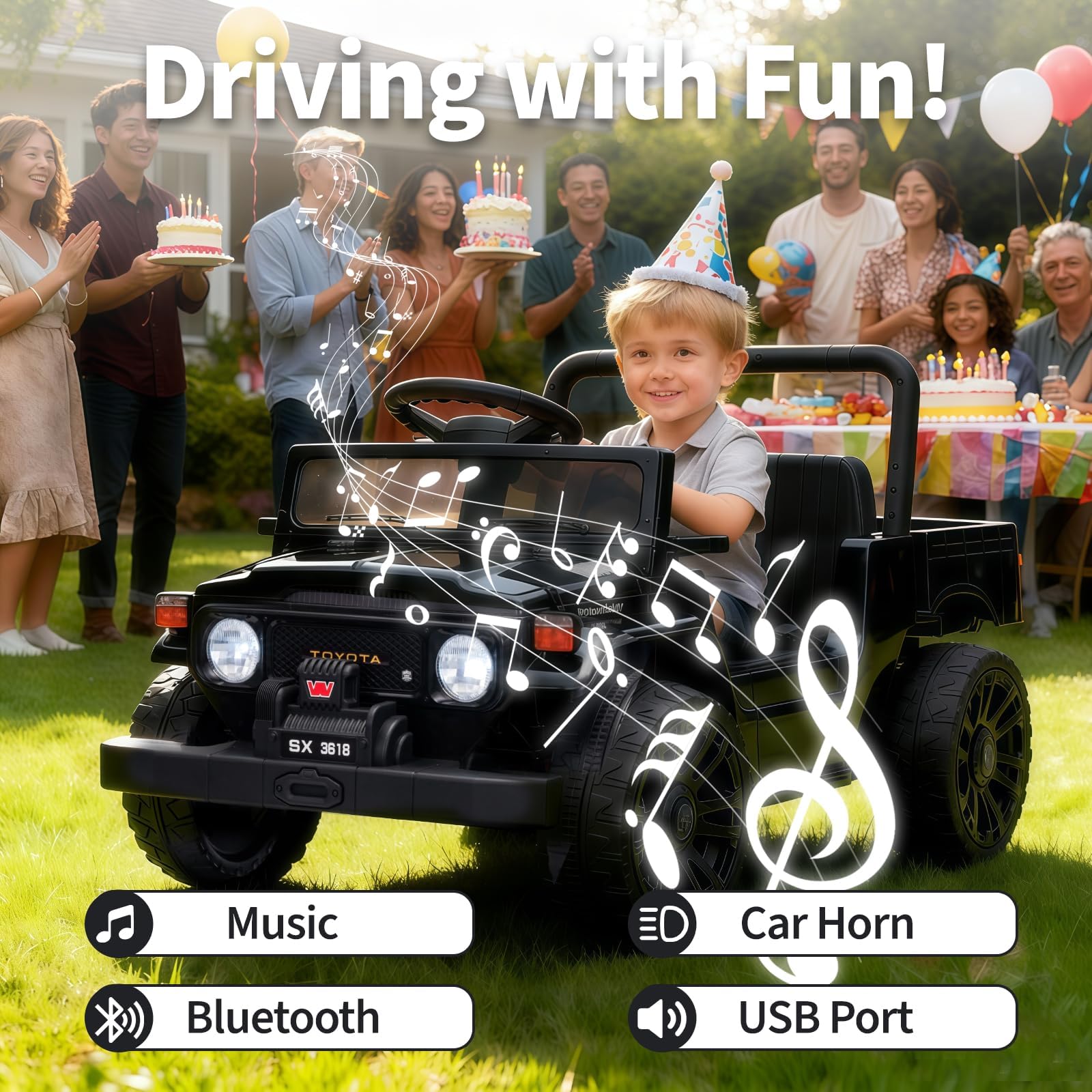 Garvee Licensed Toyota 12V 4WD Kids Electric Ride-On Pickup Truck – Battery Powered, Remote Control, wireless, LED Lights, Suspension, Soft Braking, Truck Bed Storage – For Toddlers & Big Kids – Black