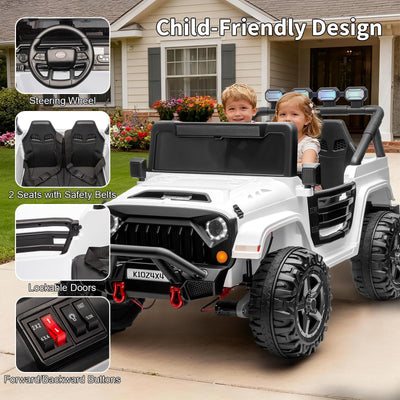 Garvee 24V 2-Seater Electric Ride On Truck for Big Kids – Parental Remote Control – 4-Wheel Suspension – 3 Speeds – LED Lights – Wireless Audio & MP3 Player – Standard Test Method/CPSIA Certified – White