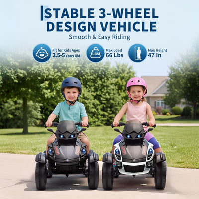Garvee 12V Dual Motor Kids Electric Ride-On Car & 3-Wheel ATV – 4 MPH, Treaded Tires, LED Lights & Music, 66 lbs Capacity, Outdoor Battery Powered Vehicle for Boys & Girls Ages 3-8 – White
