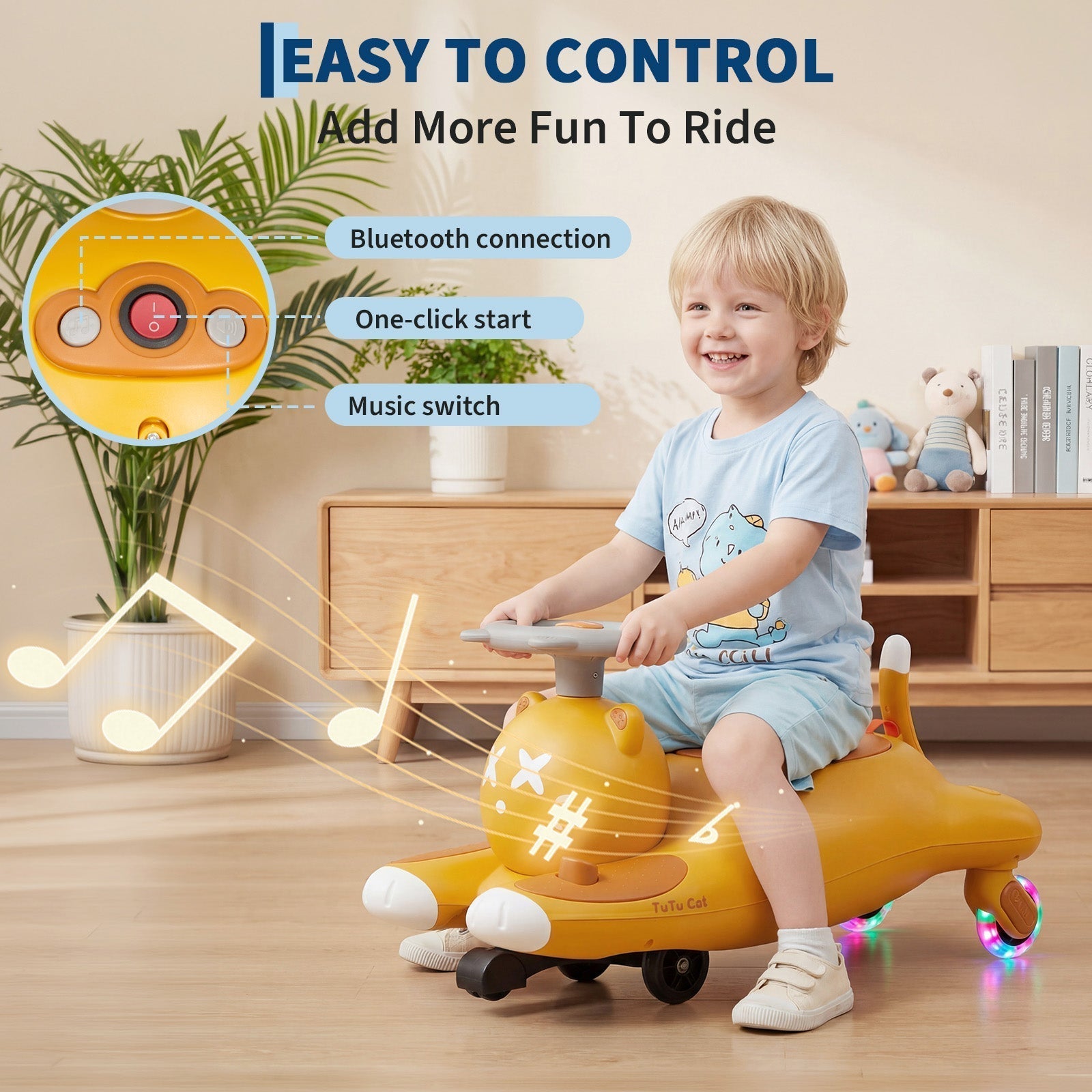 Garvee Cartoon Cat 12V Kids Electric Wiggle Ride-On Car – Battery Powered, Pedal Operated, Smooth & Safe – Indoor/Outdoor Toy – Brown - US Standard