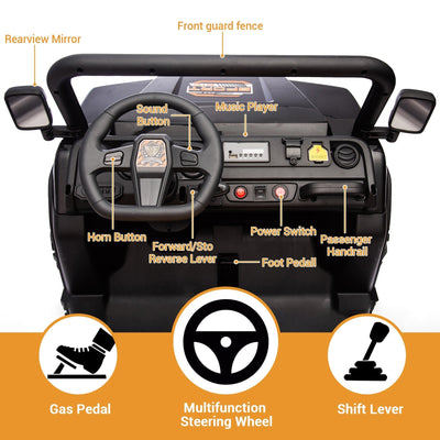 Garvee 24V 2-Seater 6-Wheel 4WD Kids Electric Dump Truck UTV - Remote Control, Wireless Audio Music, LED Lights, Shovel, Electric Dump Bed - Ride-On Car Toy for Boys & Girls - Black