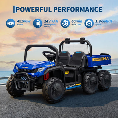 Garvee 24V 4WD Electric Ride on Dump Truck for Kids, 2 Seater with Remote Control, Dump Bed, 3 Speed Modes, Music Player, All-Terrain Off-Road Vehicle Toy for Boys & Girls