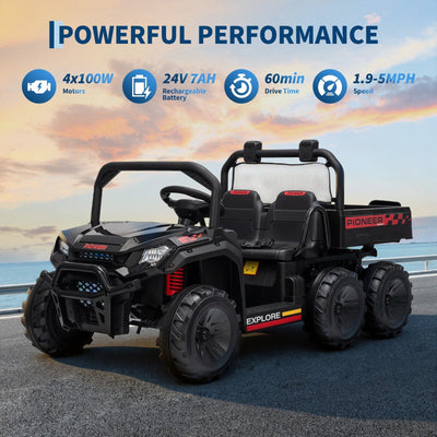 Garvee 24V 4WD Electric Ride on Dump Truck for Kids, 2 Seater with Remote Control, Dump Bed, 3 Speed Modes, Music Player, All-Terrain Off-Road Vehicle Toy for Boys & Girls