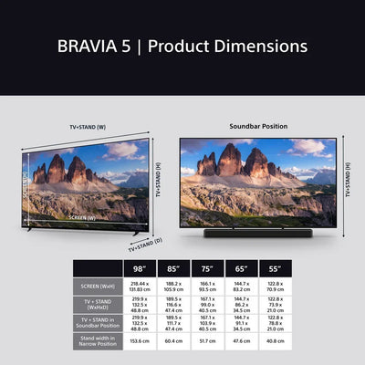 Sony K98XR55BP 98 Inch BRAVIA 5 Mini LED 4K Ultra HD HDR Smart Google TV