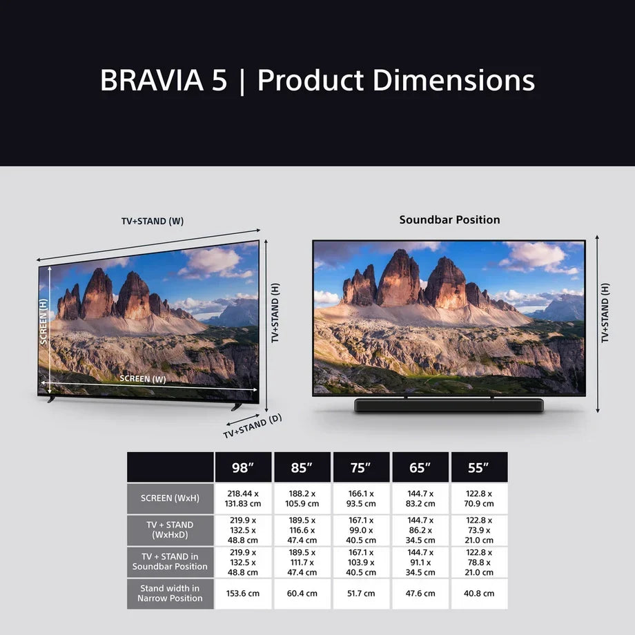 Sony K98XR55BP 98 Inch BRAVIA 5 Mini LED 4K Ultra HD HDR Smart Google TV