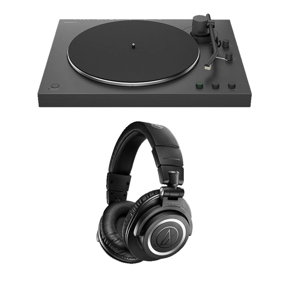 Sony PS-LX3BT Wireless Bluetooth Turntable with Audio Technica ATHM50xBT2 Wireless Over-Ear Headphones