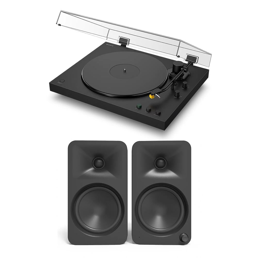 Sony PSLX5BT Fully Automatic Bluetooth Turntable With Kanto ORA4 Powerd Bluetooth Speakers Pair Hi-Fi Package