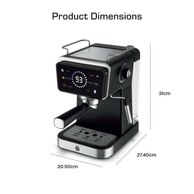 Swan SK22113BLK Espresso Digital Coffee Machine with Built-in Milk Frother - Black