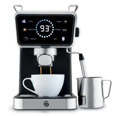Swan SK22113BLK Espresso Digital Coffee Machine with Built-in Milk Frother - Black