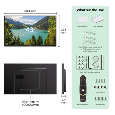 Sylvox OT43B1K4GC 43 Inch 4K Ultra HD LED Partial Sun Outdoor Smart TV