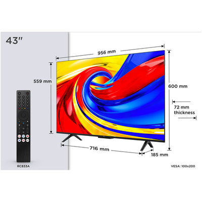 TCL 43P7L-UK 43 Inch P7L 4K Ultra HD HDR QLED Direct LED Smart Google TV 2026