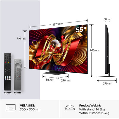 TCL 55C8L-UK 55 Inch C8L 4K Ultra HD HDR Premium SQD-Mini LED Smart Google TV 2026
