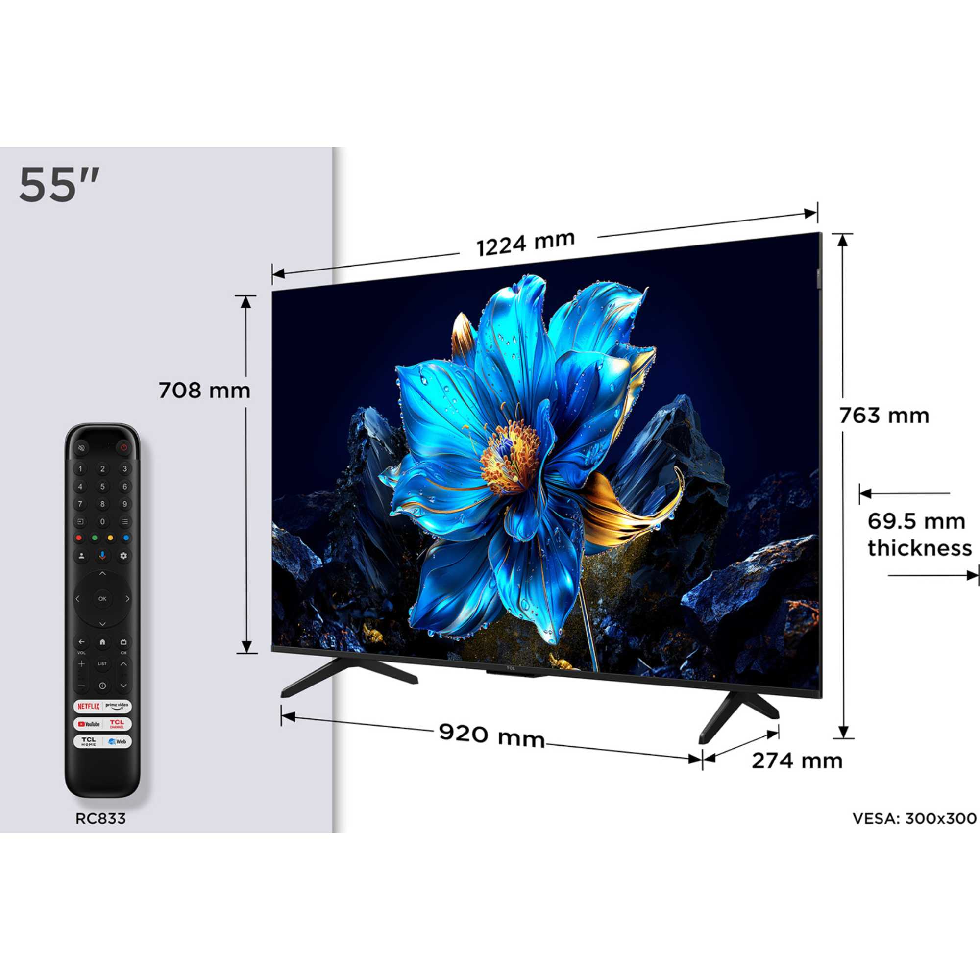 TCL 55P7K-UK 55 Inch P7K 4K QLED Ultra HD HDR Direct LED Smart Google TV