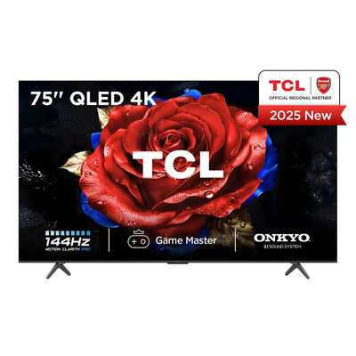 TCL 75T8C-UK 75 Inch T8C 4K QLED Ultra HD HDR Smart Google TV with 144Hz Motion Clarity Pro and Onkyo 2.1 sound