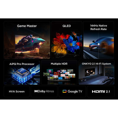 TCL 75T8C-UK 75 Inch T8C 4K QLED Ultra HD HDR Smart Google TV with 144Hz Motion Clarity Pro and Onkyo 2.1 sound