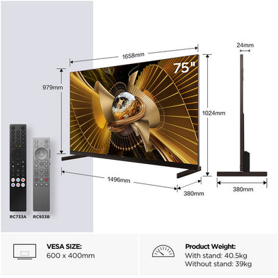 TCL 75X11L-UK 75 Inch X11L 4K Ultra HD HDR SQD Mini LED Smart Google TV 2026