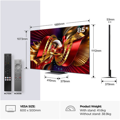TCL 85C8L-UK 85 Inch C8L 4K Ultra HD HDR Premium SQD-Mini LED Smart Google TV 2026