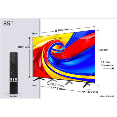 TCL 85P7L-UK 85 Inch P7L 4K Ultra HD HDR QLED Direct LED Smart Google TV 2026