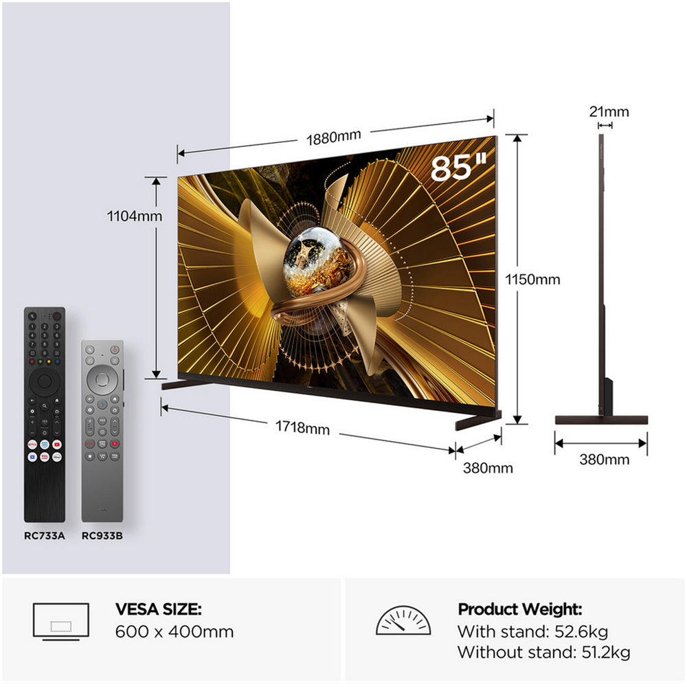 TCL 85X11L-UK 85 Inch X11L 4K Ultra HD HDR SQD-Mini LED Smart Google TV 2026