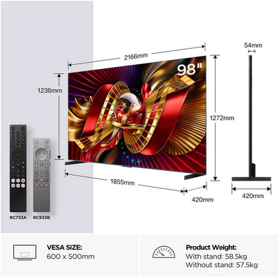 TCL 98C8L-UK 98 Inch C8L 4K Ultra HD HDR Premium SQD-Mini LED Smart Google TV 2026