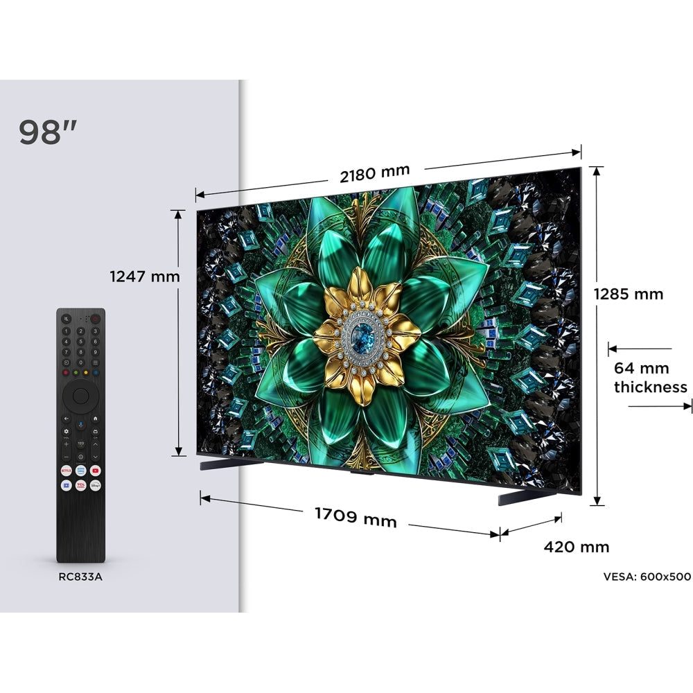 TCL 98Q6C-UK 98 Inch Q6C 4K Ultra HD HDR QD-Mini LED Smart Google TV