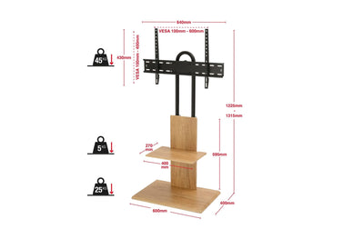 TTAP FS2 Floor Pedestal TV Stand for 32 to 65 Inches TVs Oak