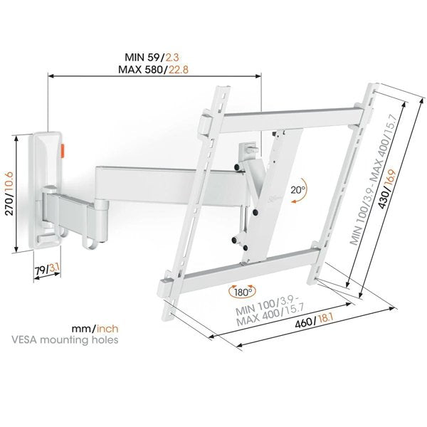 Vogels Comfort TVM 3445 Full-Motion TV Wall Mount for TVs from 32 to 65 inches White