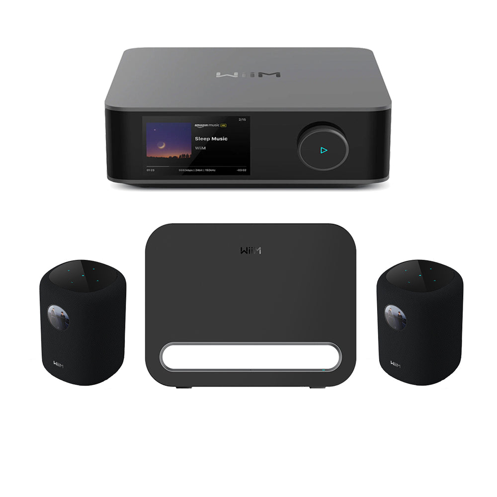 WiiM AMP ULTRA Streaming Amp Space Grey with WiiM Sound Mulitroom Speakers Pair & Sub Pro Subwoofer Black HiFi Package