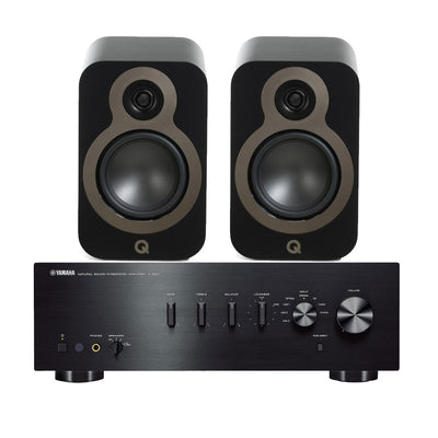 Yamaha AS501 Integrated Stereo Amplifier with Q Acoustics 3020C Bookshelf Speakers Pair Black HiFi Package