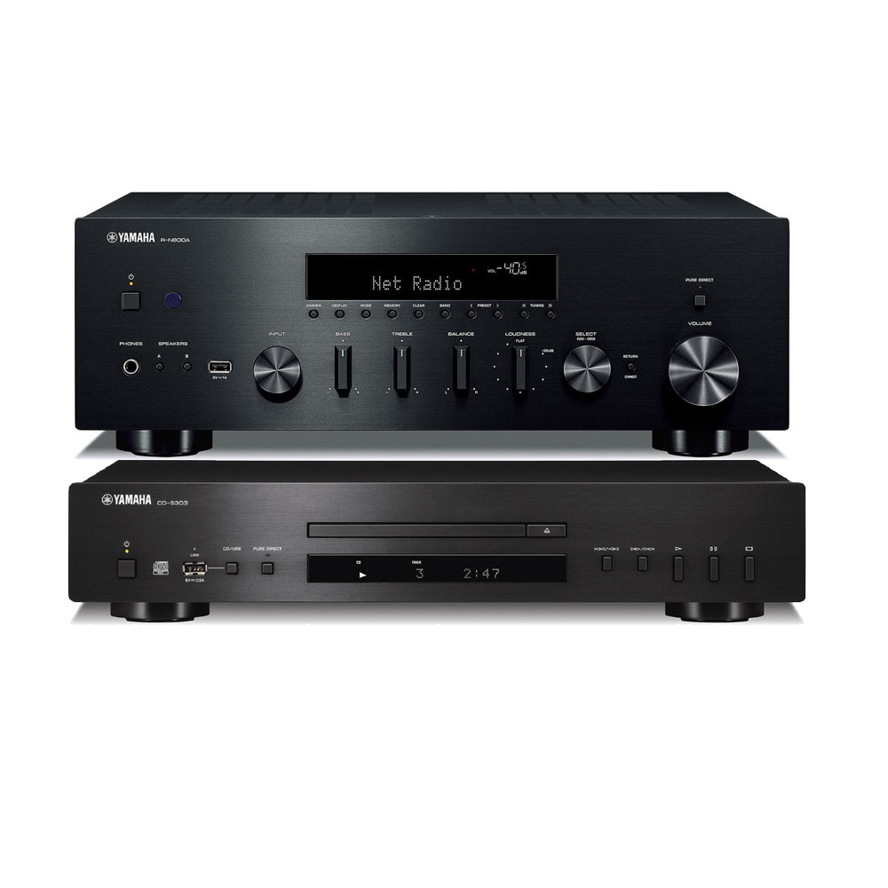 Yamaha R-N600A Network Stereo Receiver and CD-S303 CD Player Black HiFi Package